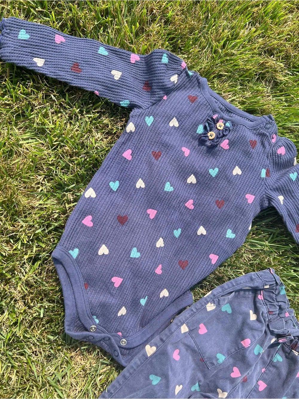 Purple Heart Print Baby Two-Piece Set